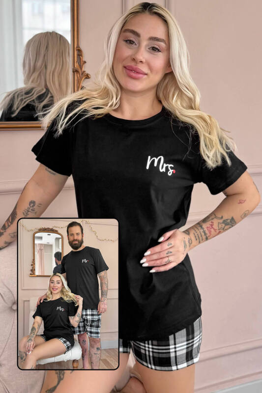 Siyah Mrs. Şortlu Sevgili Aile Pijaması - Kadın Takımı - Pijamaevi