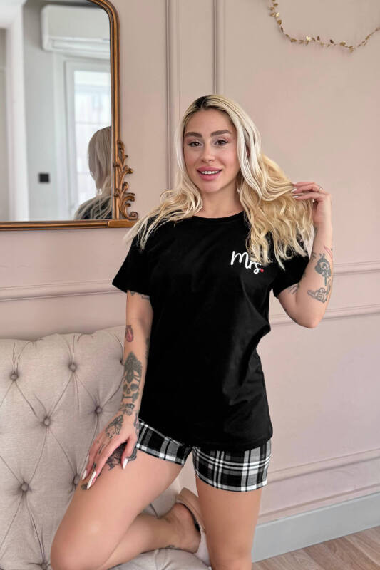 Siyah Mrs. Şortlu Sevgili Aile Pijaması - Kadın Takımı - Pijamaevi (2)