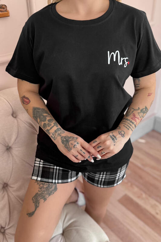 Siyah Mrs. Şortlu Sevgili Aile Pijaması - Kadın Takımı - Pijamaevi (3)