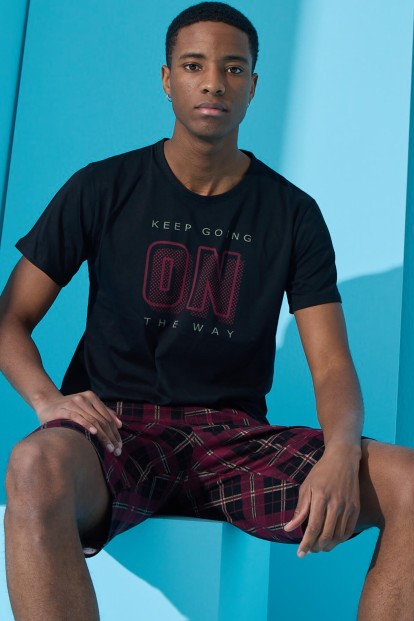 Siyah On Baskılı Şortlu Erkek Pijama Takımı - 1