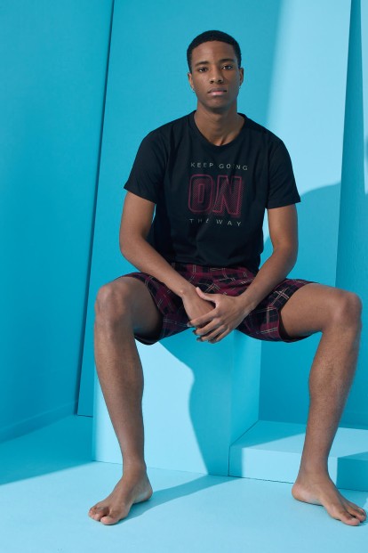 Siyah On Baskılı Şortlu Erkek Pijama Takımı - 2