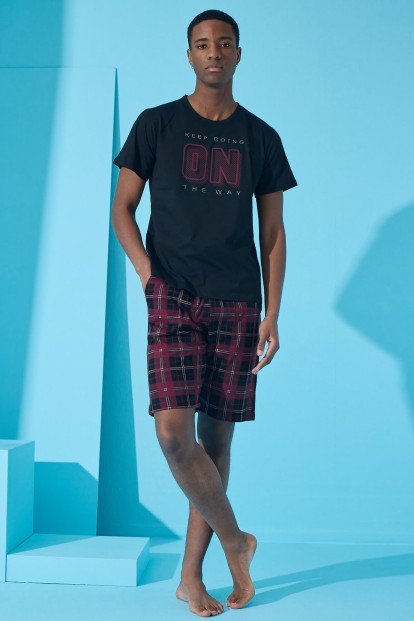Siyah On Baskılı Şortlu Erkek Pijama Takımı - 3