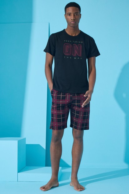 Siyah On Baskılı Şortlu Erkek Pijama Takımı - 4