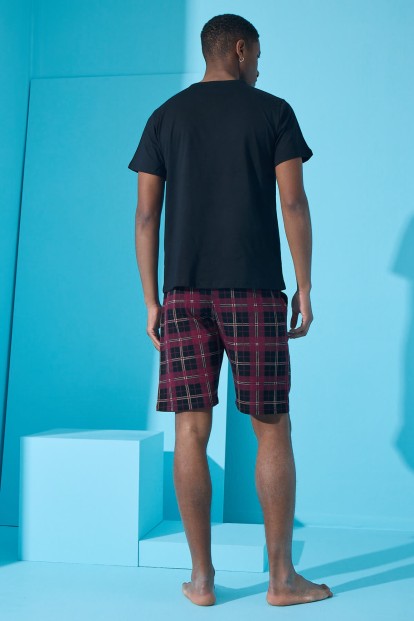 Siyah On Baskılı Şortlu Erkek Pijama Takımı - 5