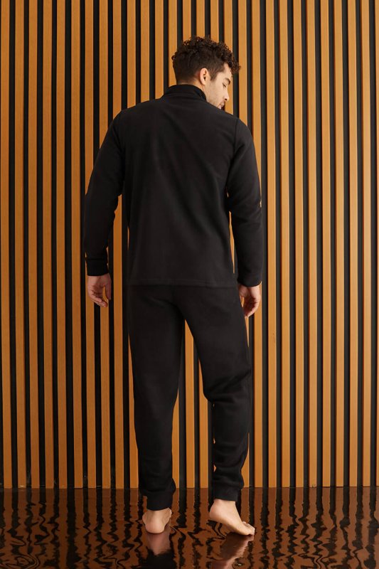 Siyah Önden Fermuarlı Uzun Kollu Polar Erkek Pijama Takımı - Pijamaevi (2)