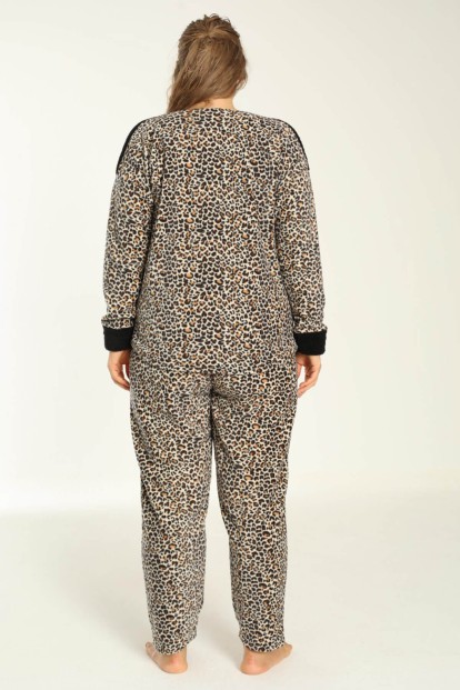 Siyah One Sweet Desenli Büyük Beden Battal Peluş Pijama Takımı - 3
