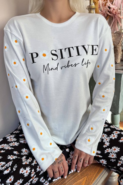Siyah Positive Mind Desenli Peluş Yelekli Kadın Pijama Takımı - 5