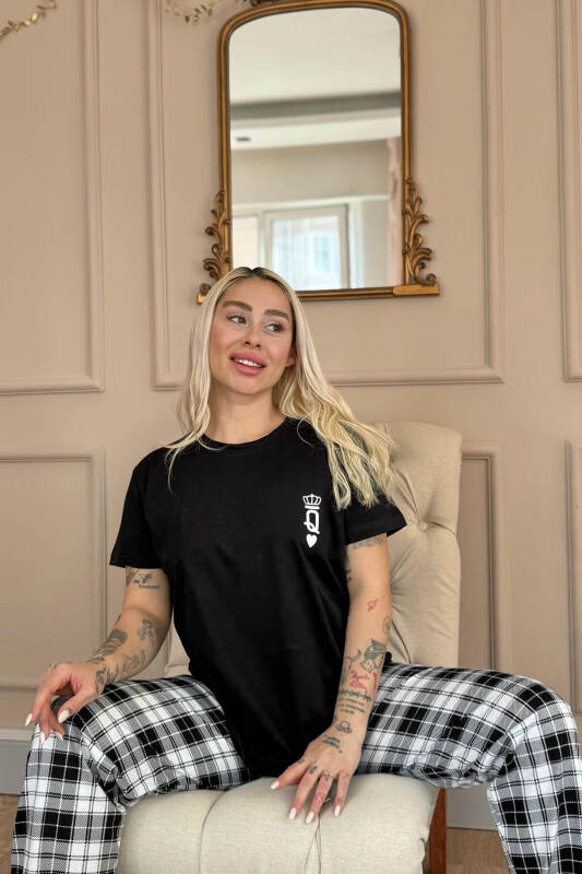 Siyah Queen Kısa Kol Sevgili Aile Pijaması - Kadın Takımı - Pijamaevi (2)