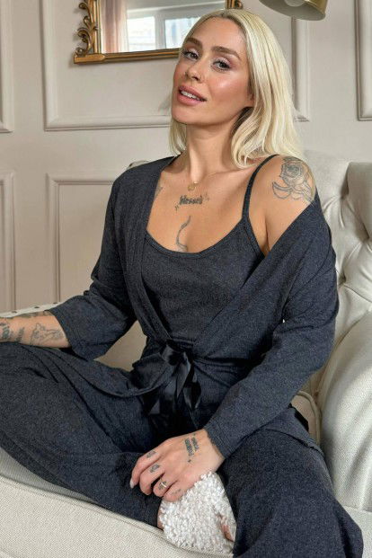 Siyah Sabahlıklı Bambu Kadın Pijama Takımı - 1