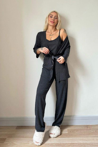 Siyah Sabahlıklı Bambu Kadın Pijama Takımı - 6