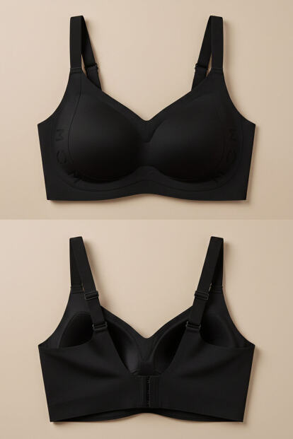 Siyah SilkAir Blush V-Neck Balensiz Sütyen – Geniş Askılı, İz Yapmayan - 7