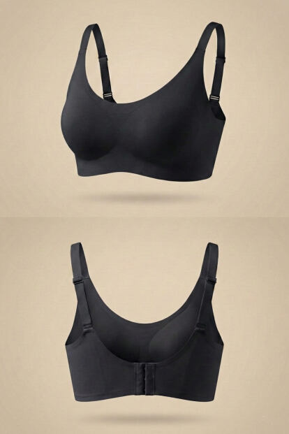 Siyah SilkAir Lazer Kesim Balensiz Toparlayıcı Sütyen - Kopçalı, Ayarlanabilir Askı, İz Yapmayan - 6