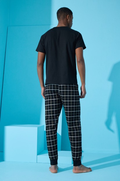 Siyah Strong Baskılı Kısa Kollu Erkek Pijama Takımı - 5