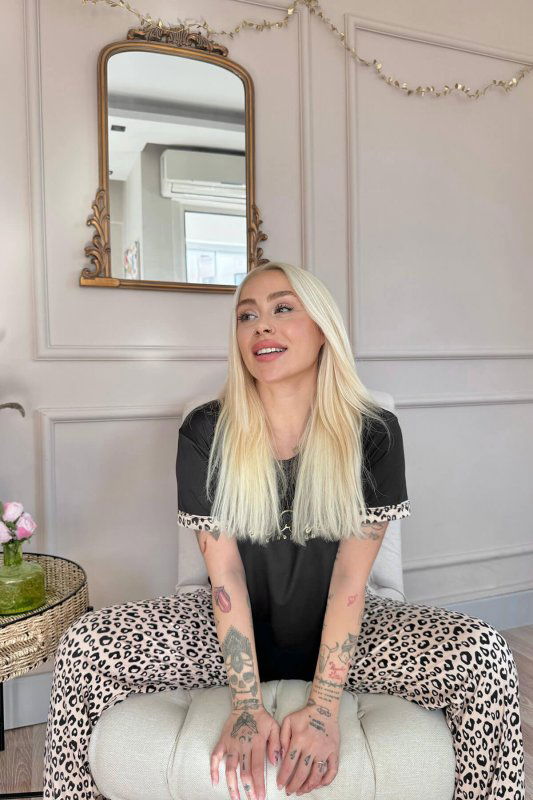 Siyah Sunshine Desenli Bambu Kısa Kol Kadın Pijama Takımı - Pijamaevi (2)