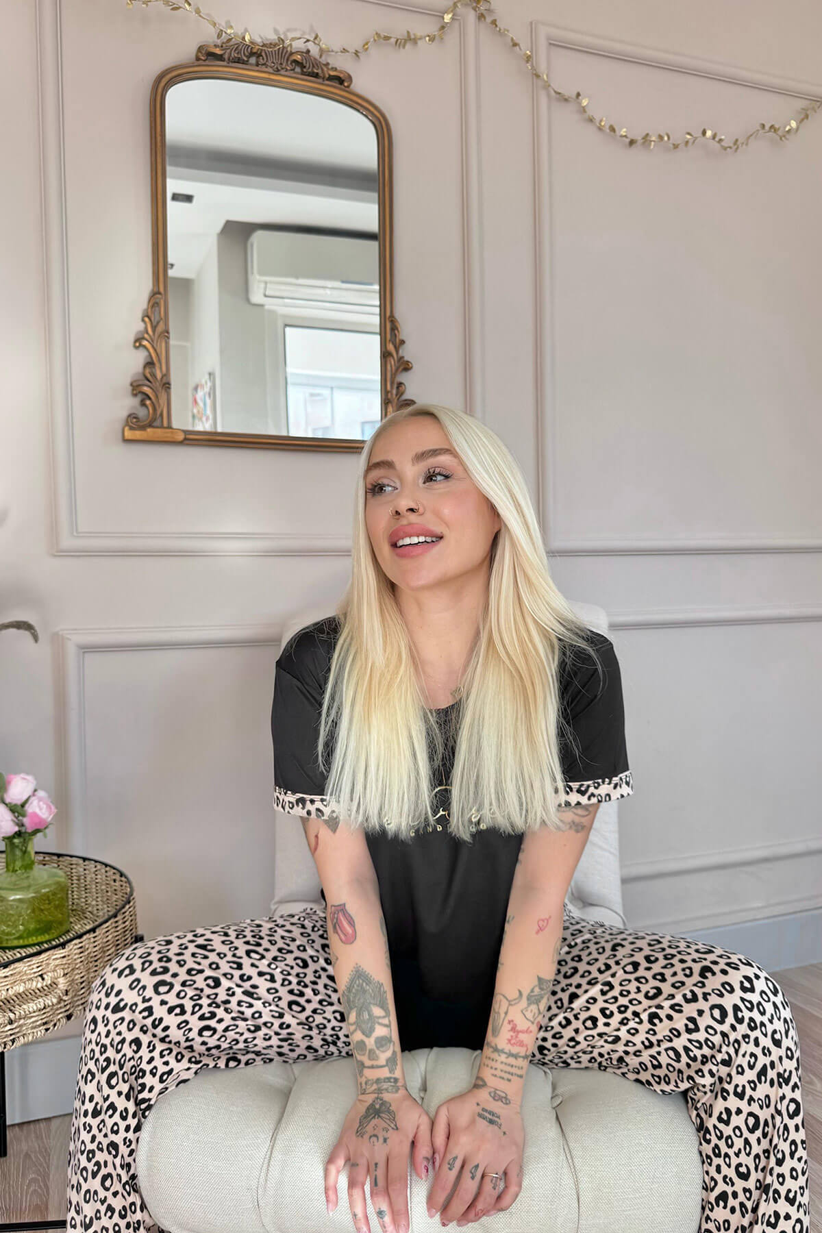 Siyah Sunshine Desenli Bambu Kısa Kol Kadın Pijama Takımı - Pijamaevi (2)