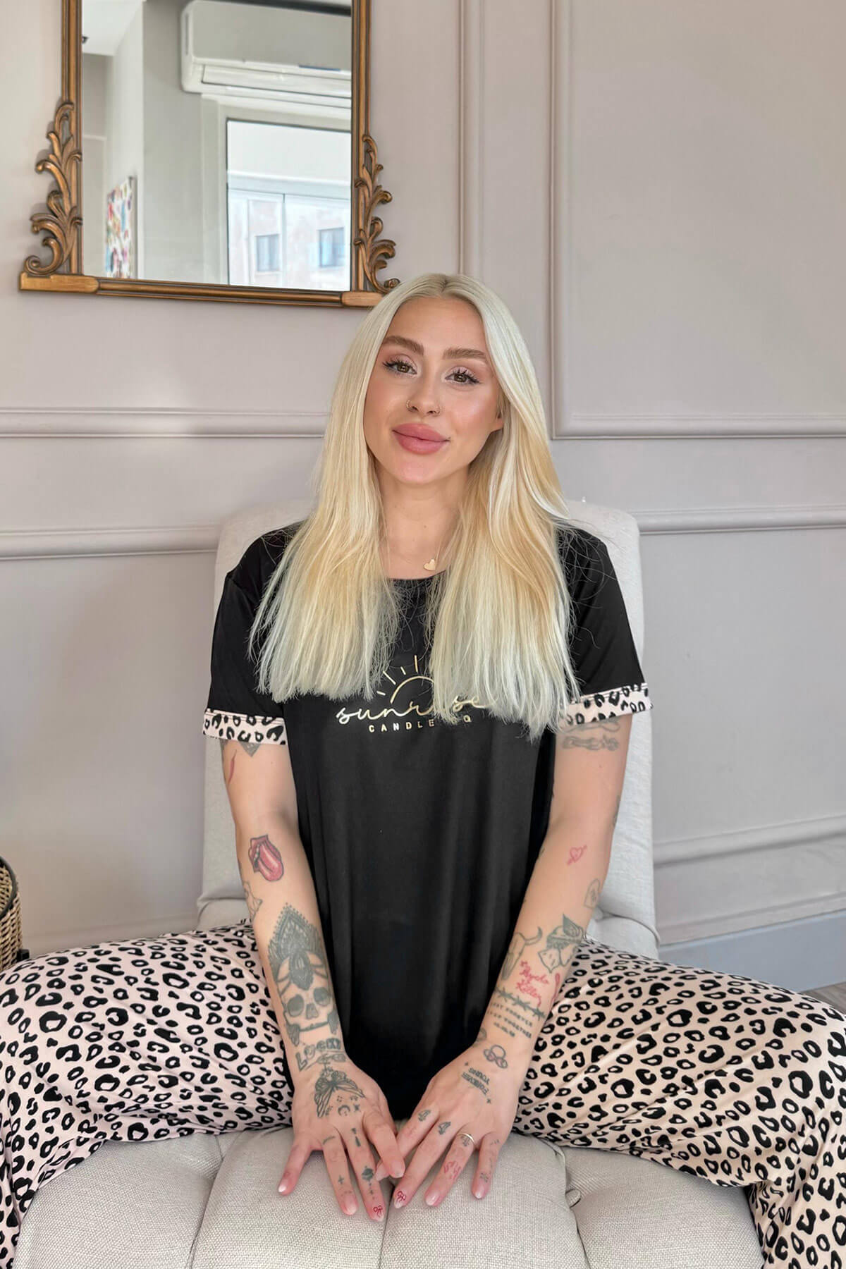 Siyah Sunshine Desenli Bambu Kısa Kol Kadın Pijama Takımı - Pijamaevi (3)