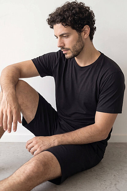Siyah Üst Siyah Alt Erkek Şortlu Pijama Takımı 
