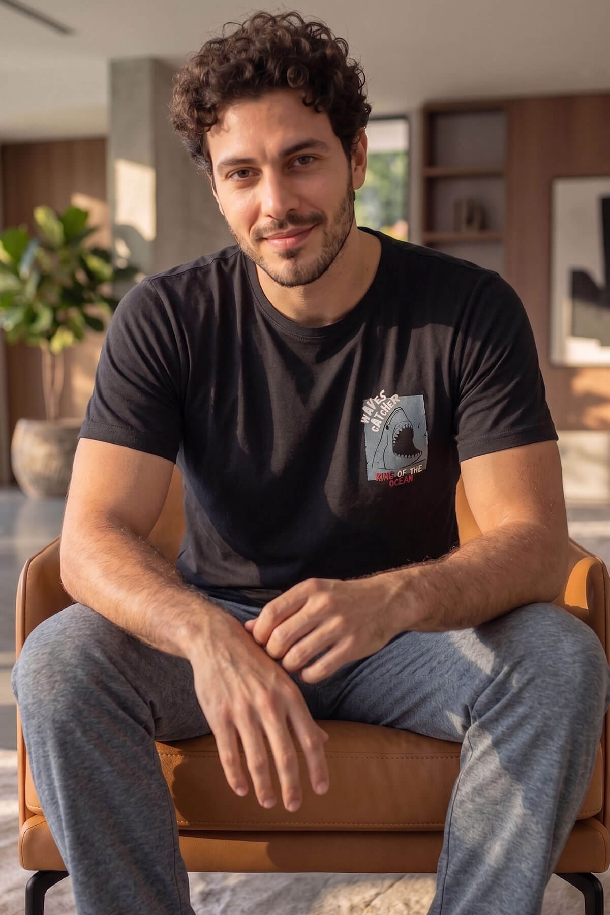 Siyah Waves Desenli Kısa Kollu Erkek Pijama Takımı - Pijamaevi