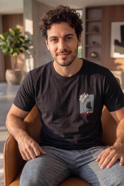 Siyah Waves Desenli Kısa Kollu Erkek Pijama Takımı - 3