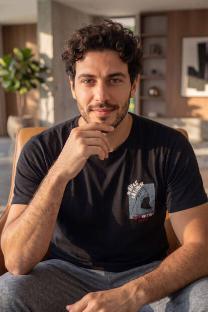 Siyah Waves Desenli Kısa Kollu Erkek Pijama Takımı - 4