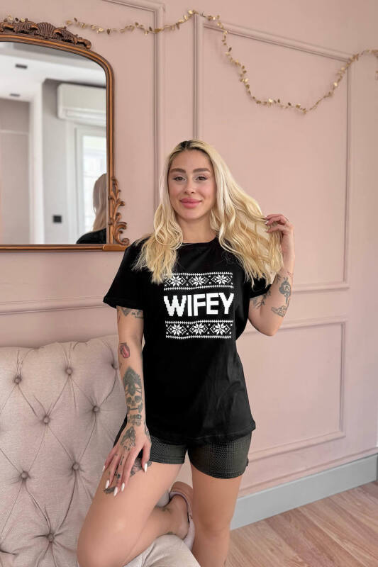 Siyah Wifey Şortlu Sevgili Aile Pijaması - Kadın Takımı - Pijamaevi (3)