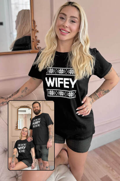 Siyah Wifey Şortlu Sevgili Aile Pijaması - Kadın Takımı - 8