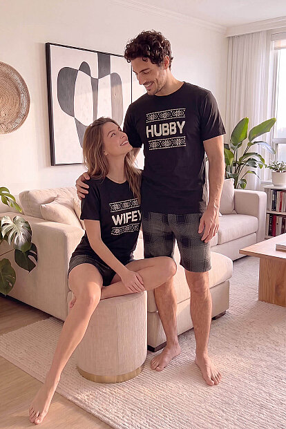 Siyah Wifey Şortlu Sevgili Aile Pijaması - Kadın Takımı - 7