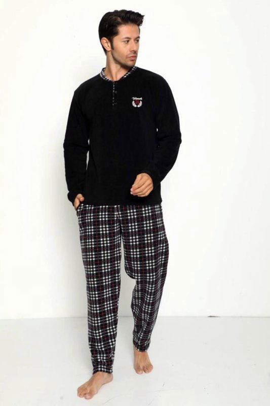 Siyah Winner Baskılı Polar Erkek Pijama Takımı - Pijamaevi
