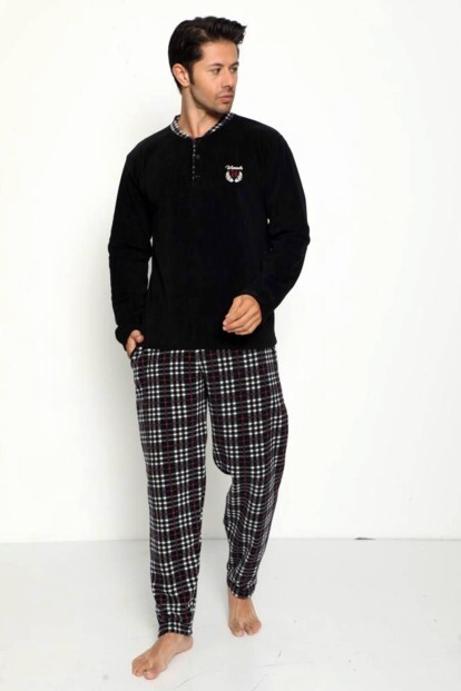 Siyah Winner Baskılı Polar Erkek Pijama Takımı - 5