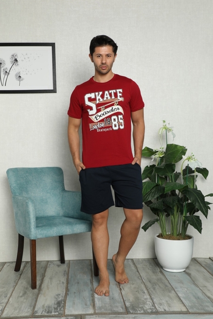 Skate Baskılı Şortlu Kısa Kollu Erkek Pijama Takımı - 1