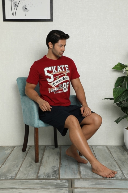 Skate Baskılı Şortlu Kısa Kollu Erkek Pijama Takımı - 2
