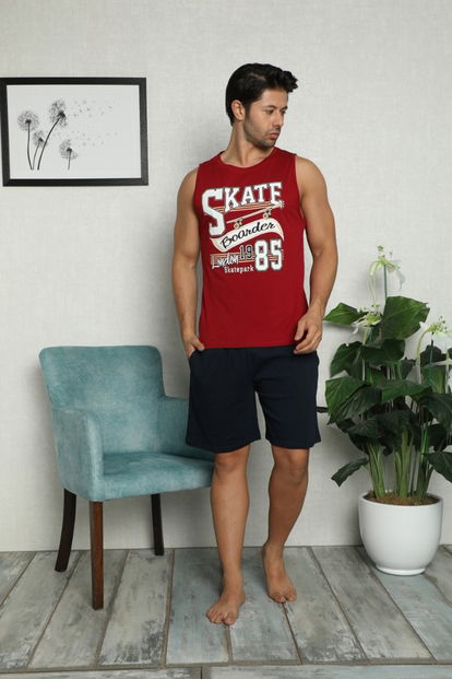 Skate Baskılı Şortlu Sıfır Kollu Erkek Pijama Takımı - 1
