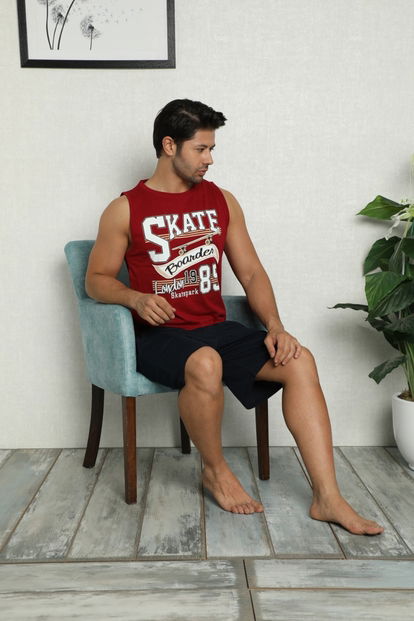 Skate Baskılı Şortlu Sıfır Kollu Erkek Pijama Takımı - 2