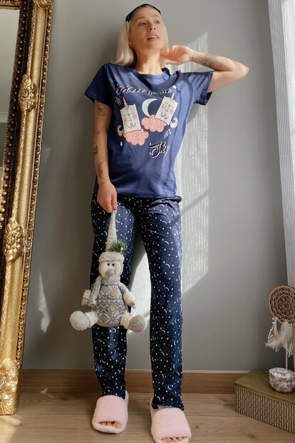 Sky Cloud Baskılı Kısa Kol Kadın Pijama Takımı - 2