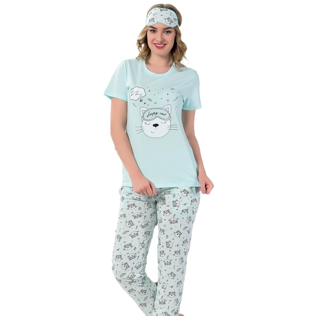 Sleepy Cat Desenli Kısa Kollu Pijama Takımı - 1