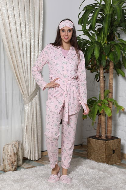 Sleepy Family Desenli Sabahlıklı Pijama Takımı - 1