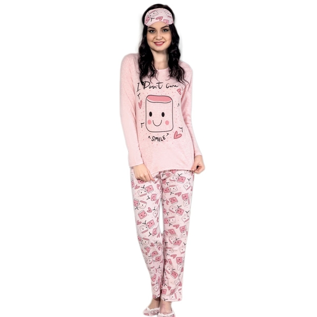 Smile Desenli Uzun Kollu Bayan Pijama - 1