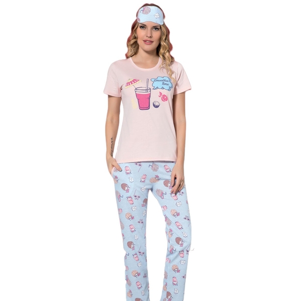 Smoothie Desenli Kısa Kollu Pijama Takımı - 1