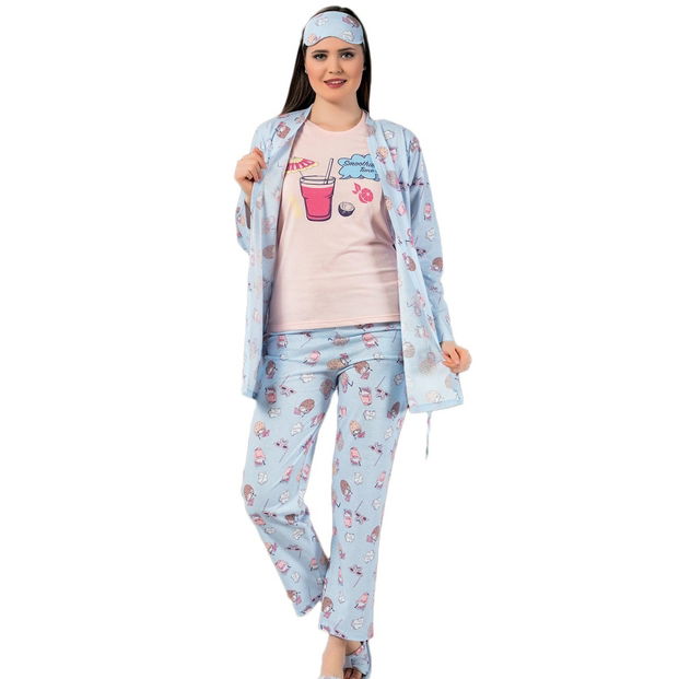Smoothie Desenli Sabahlıklı Pijama Takımı - 1