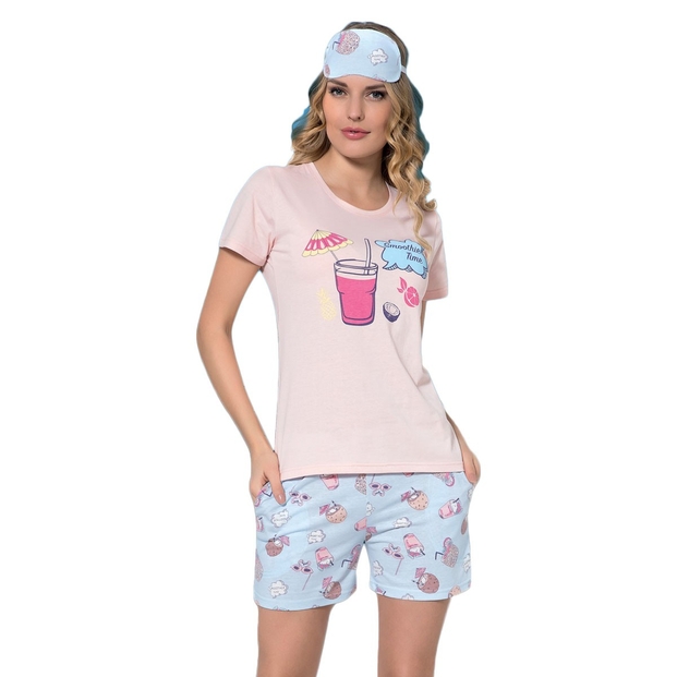 Smoothie Desenli Şortlu Bayan Pijama Takımı - 1