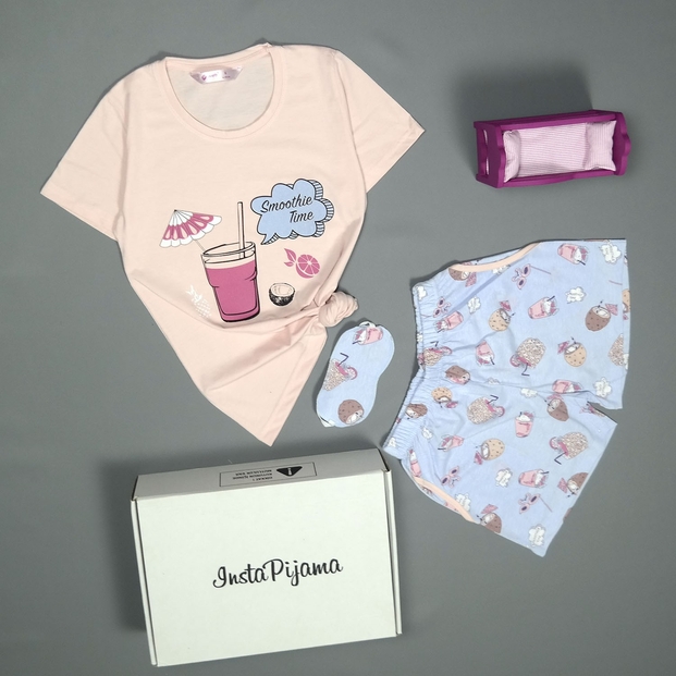 Smoothie Desenli Şortlu Bayan Pijama Takımı - 2