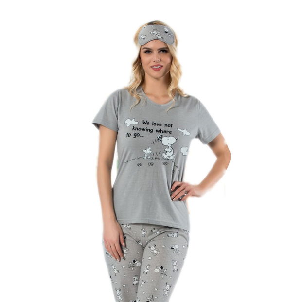 Snoopy Desenli Sabahlıklı Pijama Takımı - 2