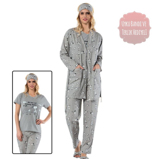 Snoopy Desenli Sabahlıklı Pijama Takımı - 3