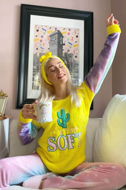 Soft Desenli Kadın Peluş Polar Pijama Takımı - 2