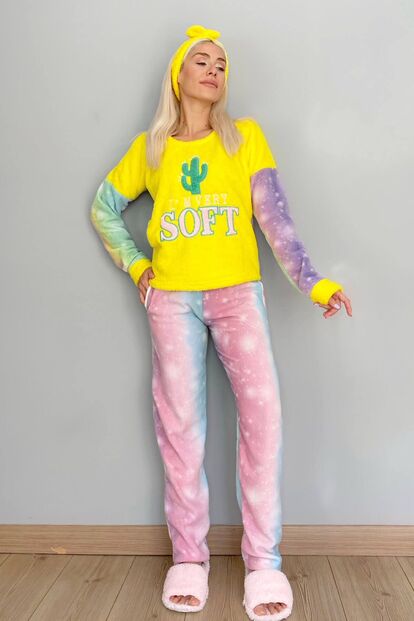 Soft Desenli Kadın Peluş Polar Pijama Takımı - 4