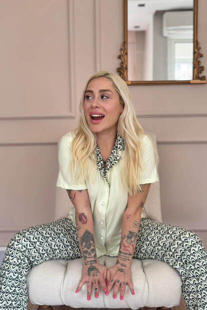 Soft Lemon Wave Exclusive Önden Düğmeli Kadın Pijama Takımı - 3