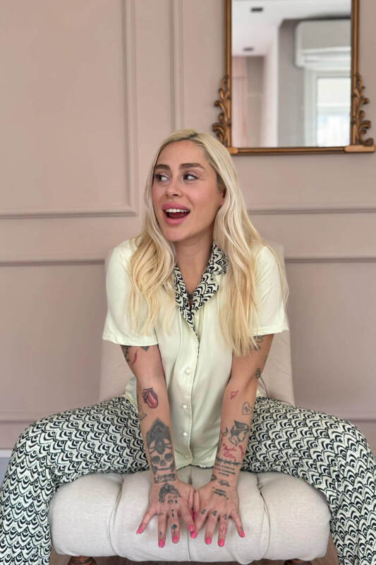 Soft Lemon Wave Exclusive Önden Düğmeli Kadın Pijama Takımı - Pijamaevi (2)