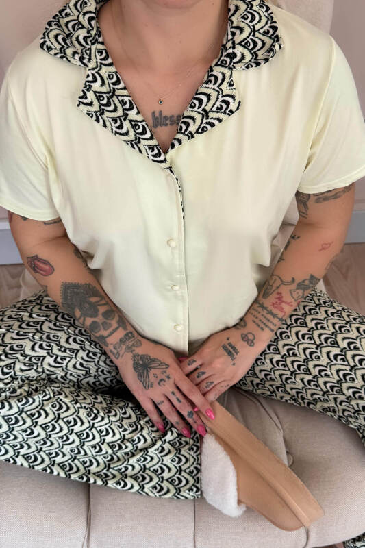 Soft Lemon Wave Exclusive Önden Düğmeli Kadın Pijama Takımı - Pijamaevi (3)