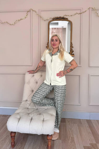 Soft Lemon Wave Exclusive Önden Düğmeli Kadın Pijama Takımı - 5