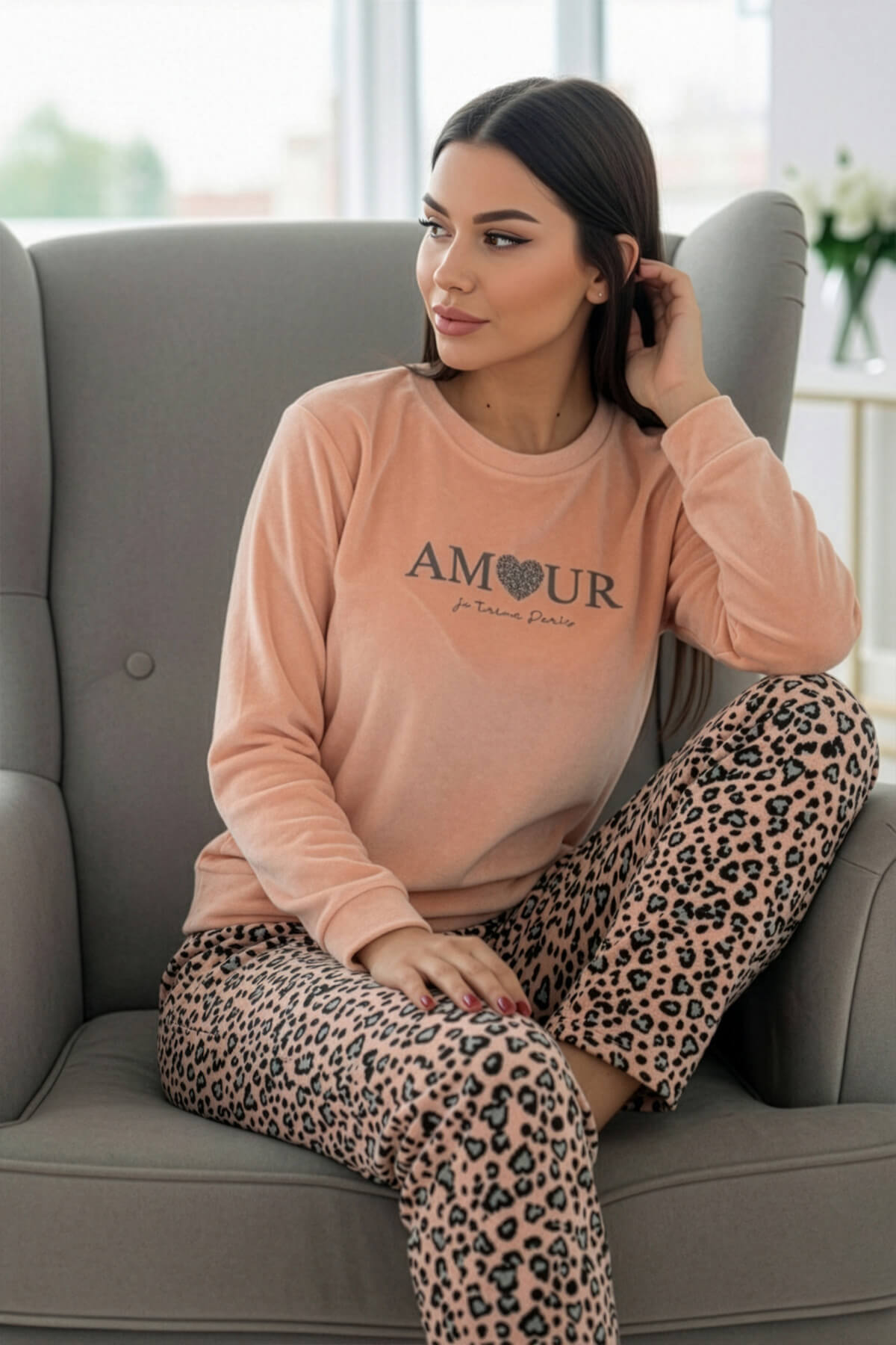 Somon Amour Desenli Veloura Soft Kadın Pijama Takımı  - Pijamaevi (2)